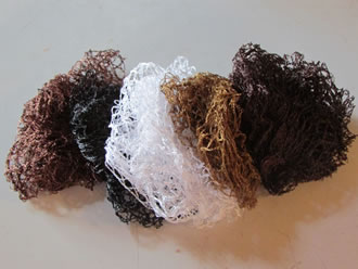 Hairnets in white, black, dark brown, medium brown or light brown